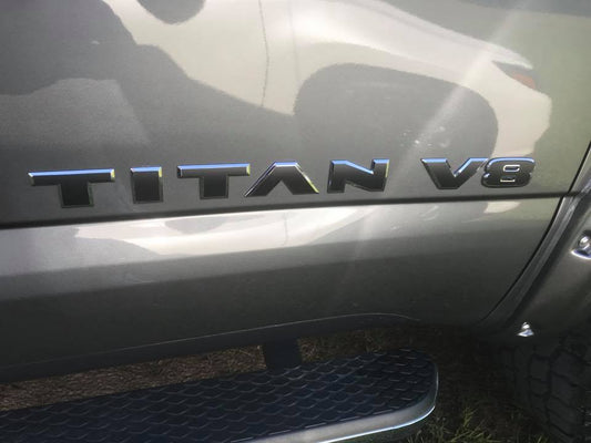 2016 - 2019 Nissan Titan Front Grille, Side and Rear Emblem Overlay Decal/Letters - Texas Decal King, LLC